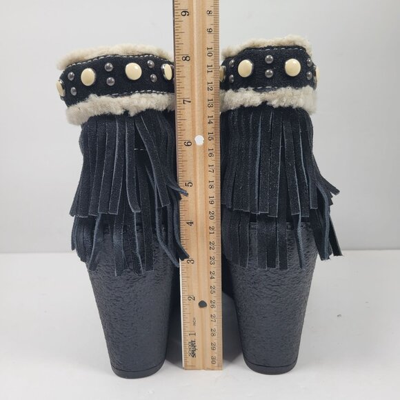 Sam Edelman Black Suede Leather Fringe Studded Kemper Boots US Size 8.5M - Picture 11 of 12